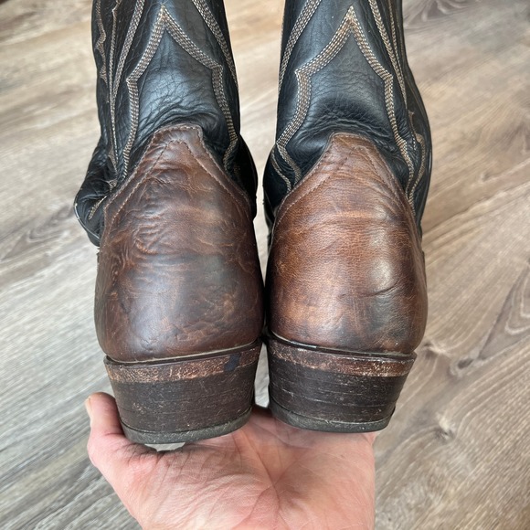 VTG Tony Lama Taurus Cowboy Boots Chocolate Two-Tone Leather #6171 Mens 8.5 D - Picture 6 of 13